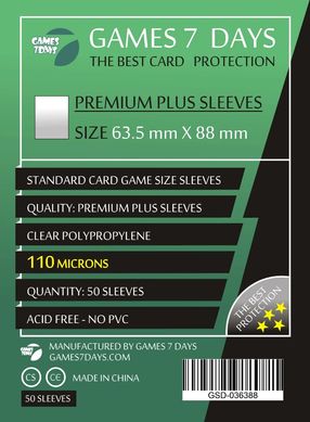 Протекторы Games7Days (63.5 x 88 мм) Premium Plus USA, 50шт.