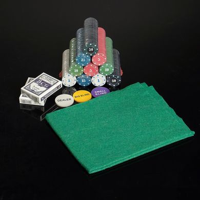 Покерний набір на 500 фішок без номіналу + сукно (бляшана коробка)