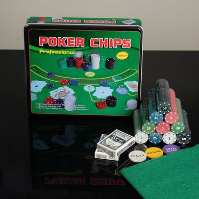 Покерный набор на 500 фишек без номинала + сукно (жестяная коробка)