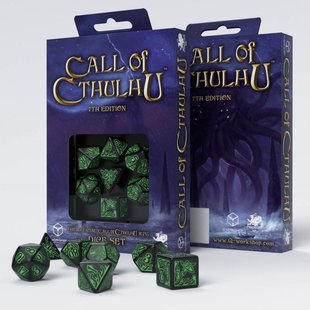 Набір кубиків Call of Cthulhu 7th Edition Black & Green Dice Set (7)