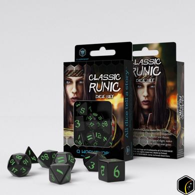 Набір кубиків Classic Runic Black & Green Dice Set (7)