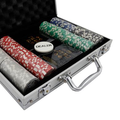 Фабрика Покеру: Набір з 200 фішок для покеру з номіналом у сріблястому кейсі